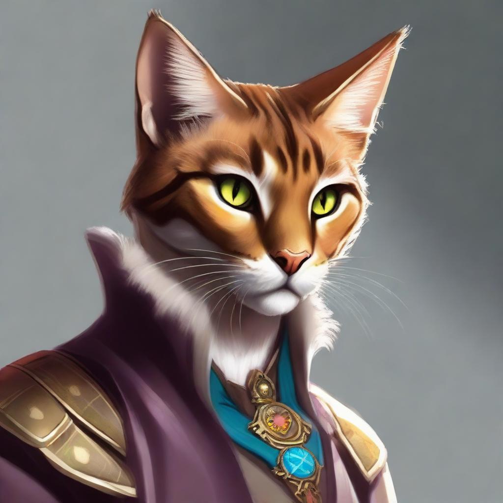 A female Tabaxi, agile and graceful, her glossy fur immaculately maintained