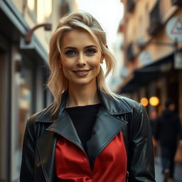 A beautiful woman aged between 30 to 35 years, with light blonde hair styled elegantly