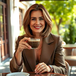 A 40-year-old European woman with graceful features, wearing chic and stylish clothing