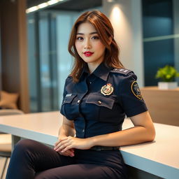 A stunning 27-year-old South Korean policewoman with large breasts, radiating confidence and allure