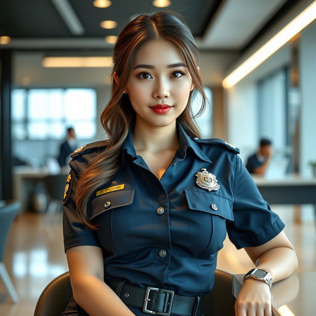 A stunning 27-year-old South Korean policewoman with large breasts, radiating confidence and allure