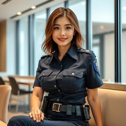 A stunning 27-year-old South Korean policewoman with large breasts, radiating confidence and allure