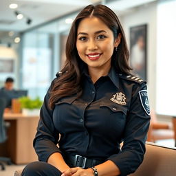 A beautiful 27-year-old Indonesian policewoman with large breasts, exuding confidence and allure