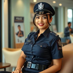 A beautiful 27-year-old Indonesian policewoman with large breasts, exuding confidence and allure