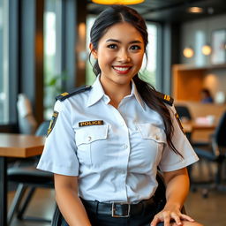 A beautiful 27-year-old Indonesian policewoman with large breasts, radiating confidence and attraction