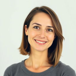 A simple portrait of an ordinary 35-year-old woman with an average beauty, featuring a European-Italian appearance