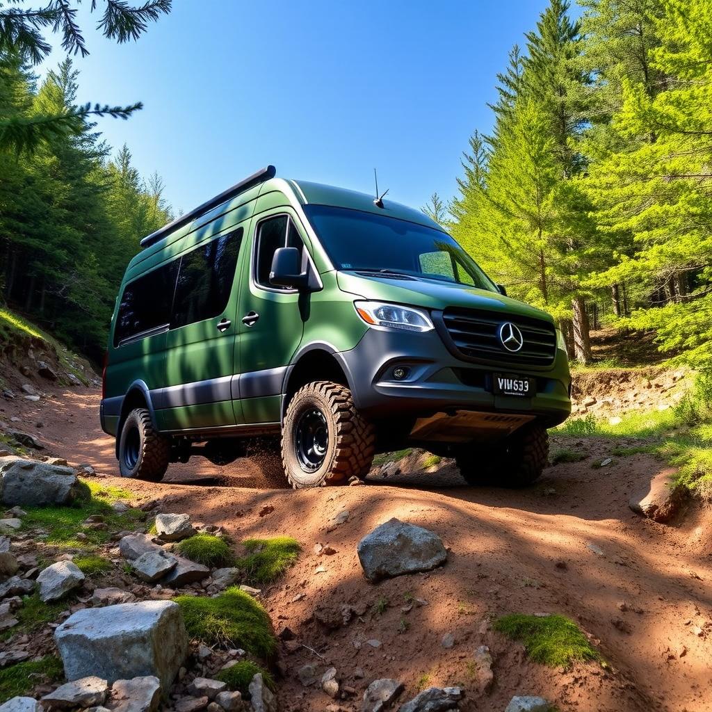 A Mercedes Vito W639 off-road vehicle navigating through a rugged landscape