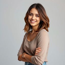 An ordinary photograph of a 35-year-old woman with average beauty, showcasing a European-Italian appearance