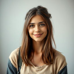 A 30-year-old woman with a combination of European features, showcasing Scandinavian, Slavic, and Mediterranean traits