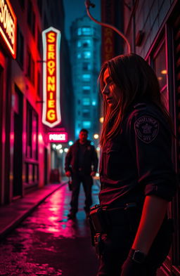 A dramatic scene of revenge blending elements of law enforcement and romance