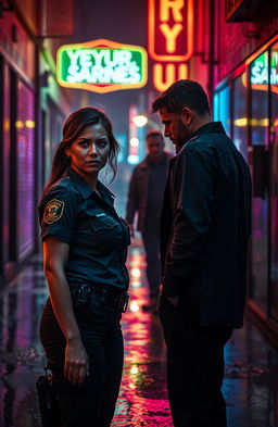 A dramatic scene of revenge blending elements of law enforcement and romance