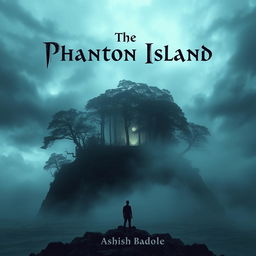 A mist-covered island featuring dark, towering trees with a faint, eerie light emanating from within