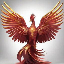 An artistic visualization of a majestic phoenix, its fiery plumage ignited in hues of ruby and gold