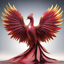 An artistic visualization of a majestic phoenix, its fiery plumage ignited in hues of ruby and gold