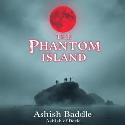 A dense fog rolls over a rocky island, creating an air of mystery as shadowy figures are faintly seen walking along the shore