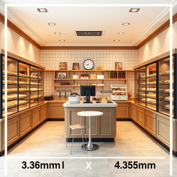 A charming bakery interior space measuring 3
