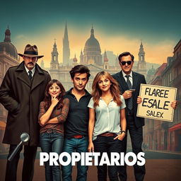 Movie poster for a black comedy titled 'Propietarios'