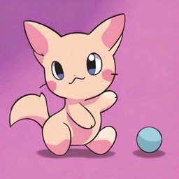 Illustrate a playful scene with the Pokemon Mew in a lovable and humorous act of mogging, demonstrating personality and charm