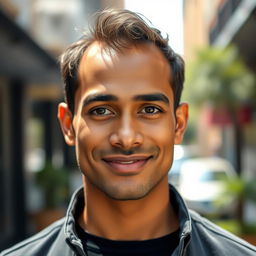 A very handsome Indian man aged 35 with an attractive facial structure, showing subtle signs of thinning hair