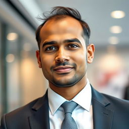 A portrait of a very handsome Indian man, aged 35, with a charismatic presence