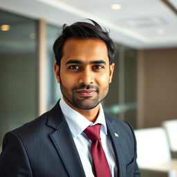 A portrait of a very handsome Indian man, aged 35, with a charismatic presence