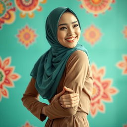 A confident Muslim woman wearing a fashionable hijab that frames her face beautifully