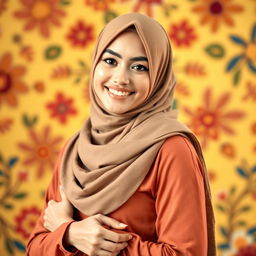 A confident Muslim woman wearing a fashionable hijab that frames her face beautifully