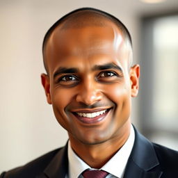 A portrait of a very handsome Indian man aged 35, featuring a well-defined jawline and a charismatic, captivating smile