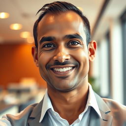 An Indian man, aged 35, with a charming and captivating smile