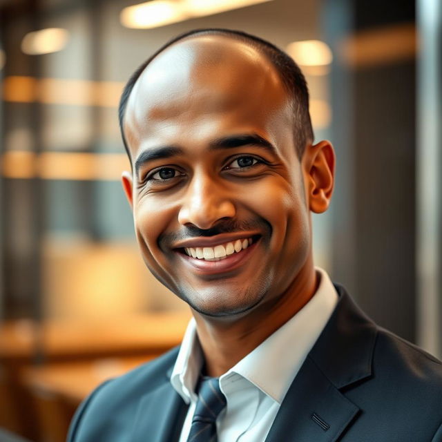 An Indian man, aged 35, with a charming and captivating smile