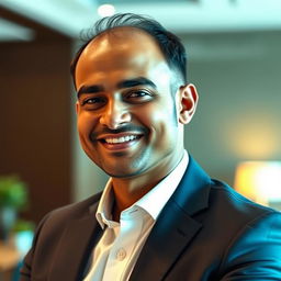 An Indian man, aged 35, with a charming and captivating smile