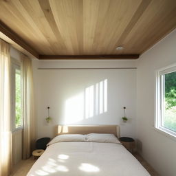 A stylish 1.5 by 3 meter bedroom featuring two windows, showcasing an optimal use of space and natural light.