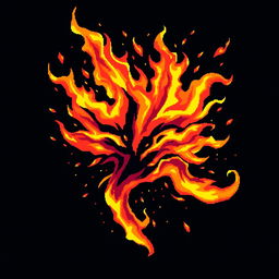 A stunning display of vibrant pixel art flames, radiating energy and dynamic movement