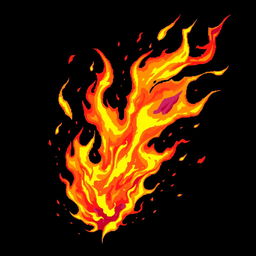 A stunning display of vibrant pixel art flames, radiating energy and dynamic movement