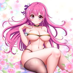 A voluptuous anime girl with a curvy figure, wearing a stylish and revealing outfit