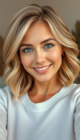 A portrait of a woman aged 30-35 who exudes confidence and natural beauty
