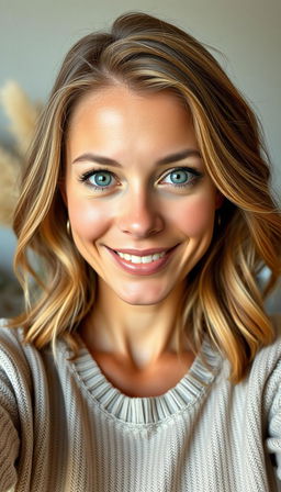 A portrait of a woman aged 30-35 who exudes confidence and natural beauty