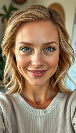 A portrait of a woman aged 30-35 who radiates natural confidence