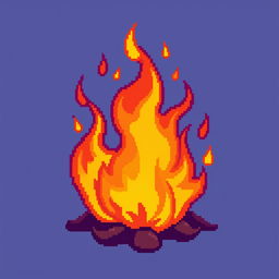 A vivid and colorful pixel art representation of flames, showcasing a variety of warm hues such as red, orange, and yellow, with a stylized and geometric design