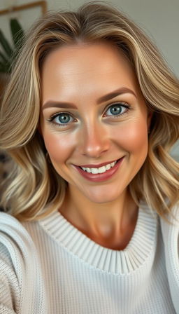 A portrait of a woman aged 30-35 radiating natural confidence