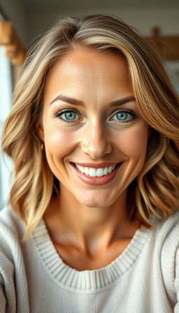 A portrait of a woman aged 30-35 radiating natural confidence
