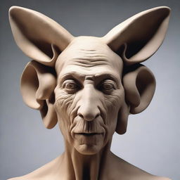 An unusual, captivating figure meticulously crafted from a multitude of ears, akin to a walking, living, auditory sensorium