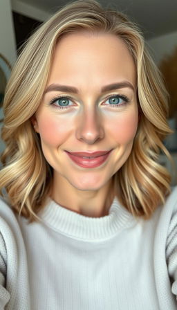 A portrait of a woman aged 30-35 who embodies natural confidence