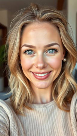 A portrait of a woman aged 30-35 exuding natural confidence
