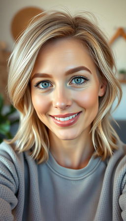 A portrait of a woman aged 30-35 exuding natural confidence