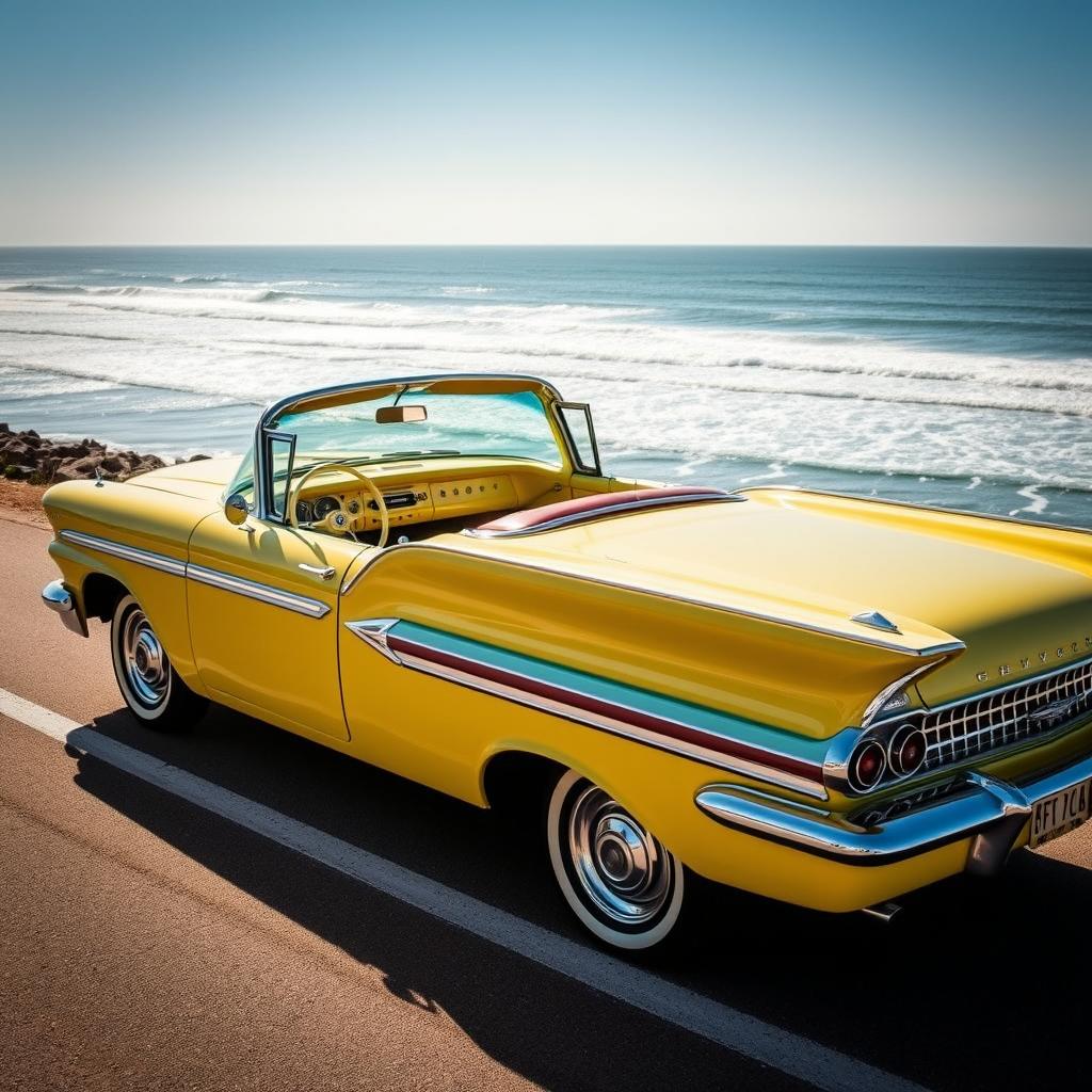 A striking Chevrolet Veraneio V8 from 1960, presented in a bright, eye-catching color such as turquoise or yellow, capturing the bold design features of the era