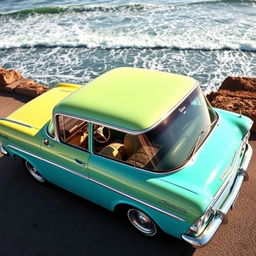 A striking Chevrolet Veraneio V8 from 1960, presented in a bright, eye-catching color such as turquoise or yellow, capturing the bold design features of the era
