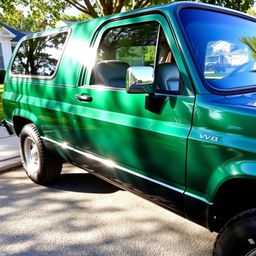 A vibrant Chevrolet Veraneio V8 from 1990, depicted in a sleek color like forest green or metallic silver, showcasing the vehicle’s distinctive, boxy style that reflects the automotive design of the late 80s and early 90s