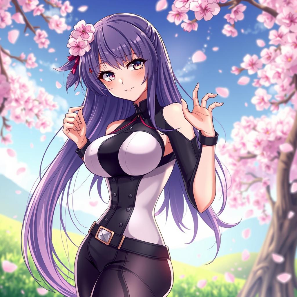A captivating anime-style illustration of a beautiful, alluring character with long flowing hair and striking features