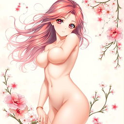 A beautifully rendered anime-style illustration featuring a tastefully depicted nude character in an artistic pose, emphasizing form and beauty